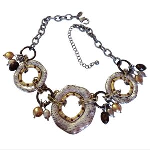 Laura Ashley Big & Chunky Multi Metal Tone Textured Cluster Rhinestone Necklace